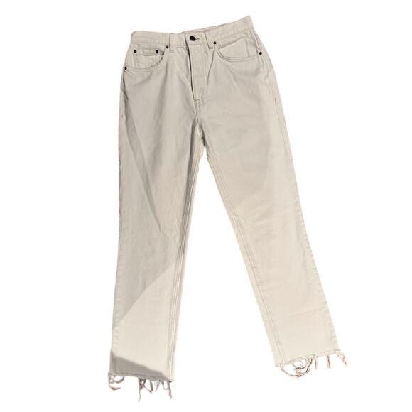 GRLFRND The Cassidy Mid Rise Straight Jeans White Raw Hem Size 26 - Picture 1 of 15